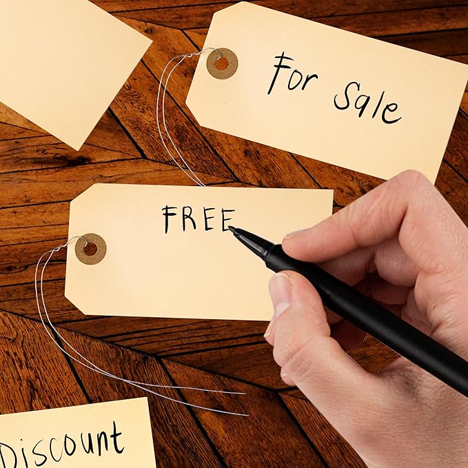 Perco Manila Shipping Tags #5 4 3/4" x 2 3/8" (12 x 6 cm) with Metal Wire Pack of 100