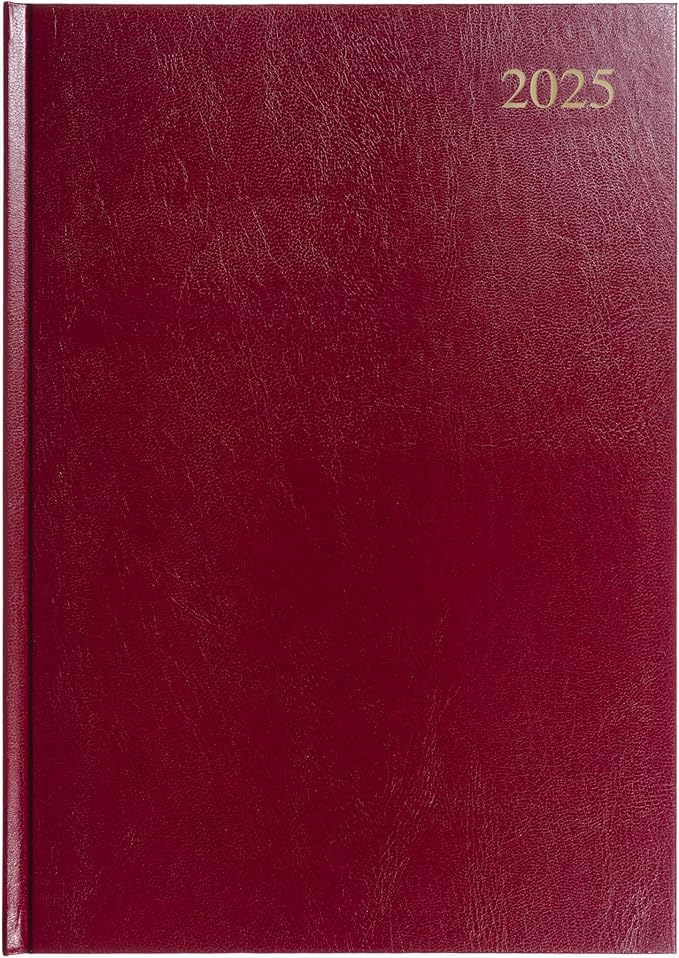 Collins Essential 2025 Business Diary - A4 Week to View Planner with Faux Leather Bound Cover - Maroon - ESSA43.78-25