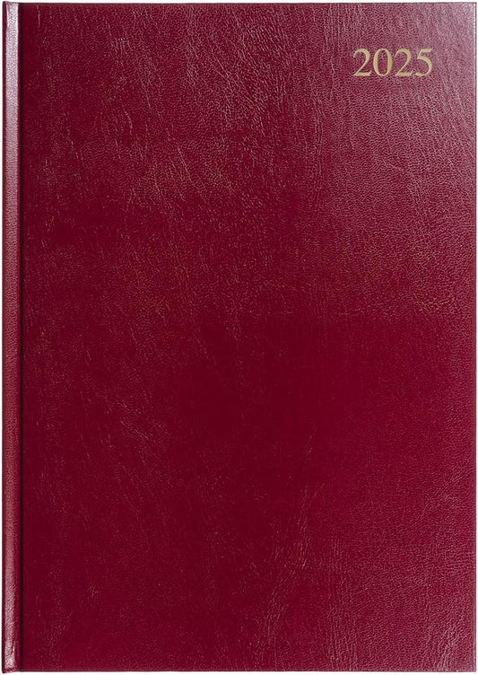 Collins Essential 2025 Business Diary - A4 Week to View Planner with Faux Leather Bound Cover - Maroon - ESSA43.78-25