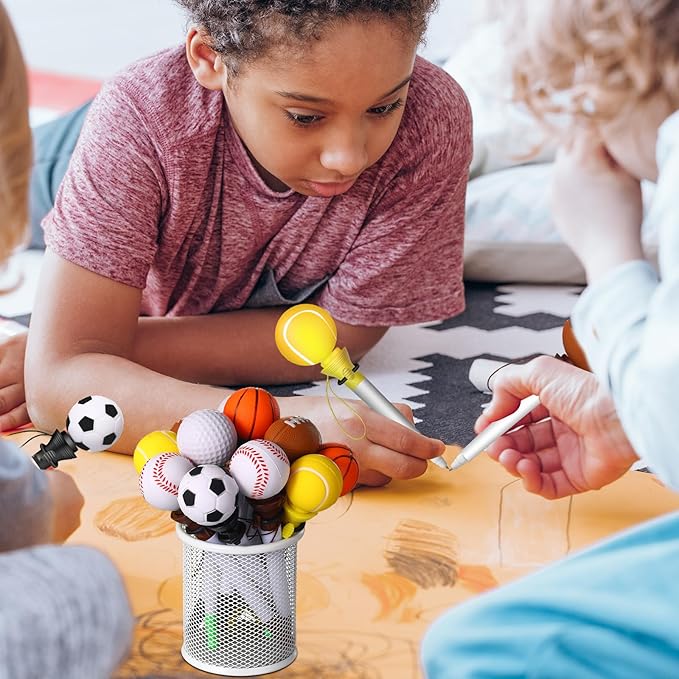 Lincia 24 Pcs Sport Funny Pen Hoop Ballpoint Novelty Bulk Plastic Sports Soccer Basketball Baseball Football Tennis Golf Themed Pen for Birthday Party School Award Party Favor Supplies(Assorted)