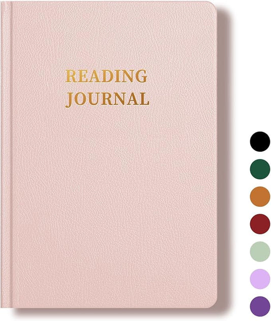 Reading Journal Book Lovers Gifts Hardcover Leather Readers Accessories Track Reading Log with 65 Books Reviews, 5.8”x8.3”, Pink