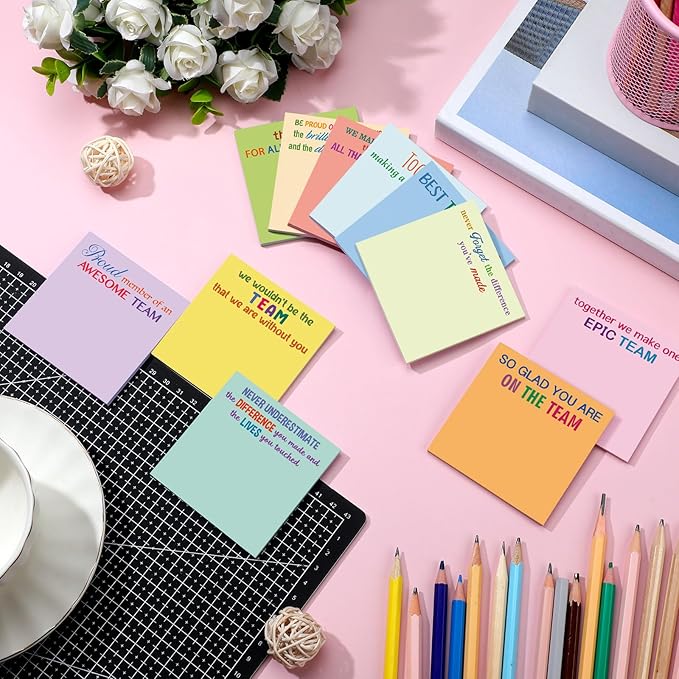 Yinder 24 Pcs Team Sticky Notes Team Appreciation Gifts Bulk Employee Coworker Inspirational Sticky Notes Pad Appreciation Gifts for Teacher Nurse Office Supplies 3 x 3''(Elegant Color,Appreciation)