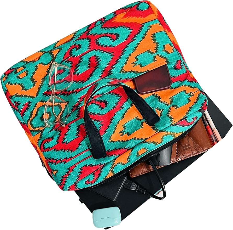 Laptop Bag With Beauty Of Ikat In Green And Shaded Colors FOR 13 TO 15 INCHES MACBOOK, IPAD AND WINDOWS LAPTOP