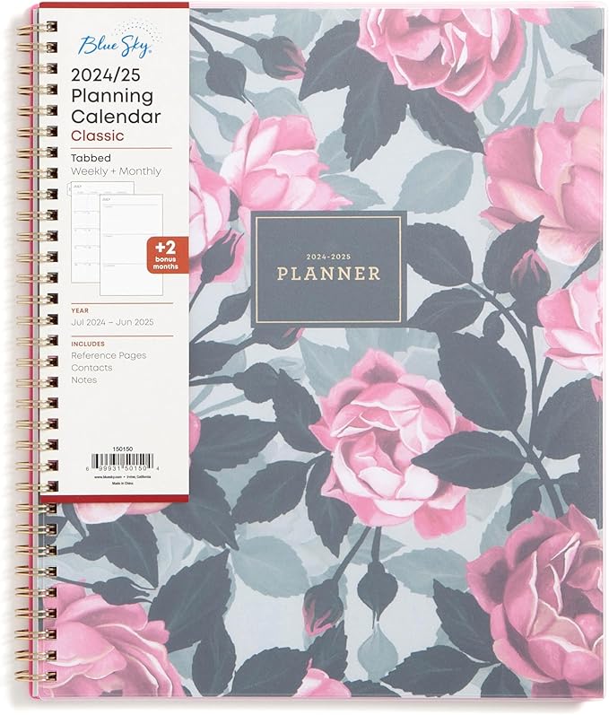Blue Sky 2024-2025 Academic Year Weekly and Monthly Planner, July 2024 – June 2025, 8.5" x 11", Frosted Flexible Cover, Wirebound, Roosevelt Pink (150150)