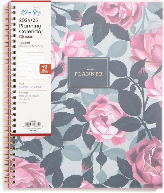 Blue Sky 2024-2025 Academic Year Weekly and Monthly Planner, July 2024 – June 2025, 8.5" x 11", Frosted Flexible Cover, Wirebound, Roosevelt Pink (150150)