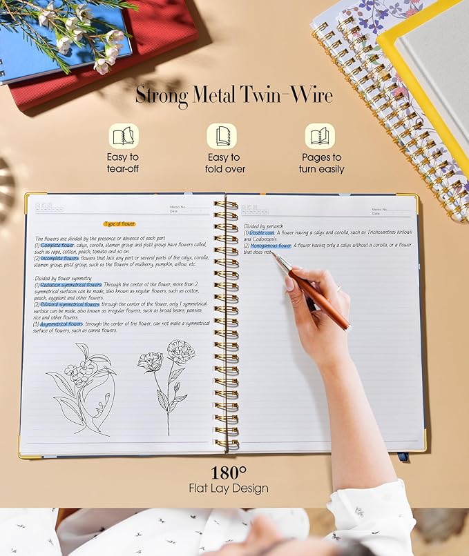 Cute Spiral Notebook Journal for Women, 200 Pages Lined Notebooks 8.5” x 11”, A4 Large Hardcover Spiral Journals with 100 GSM Thick Paper, College Ruled Notebook for Writing Work School, Navy Dots