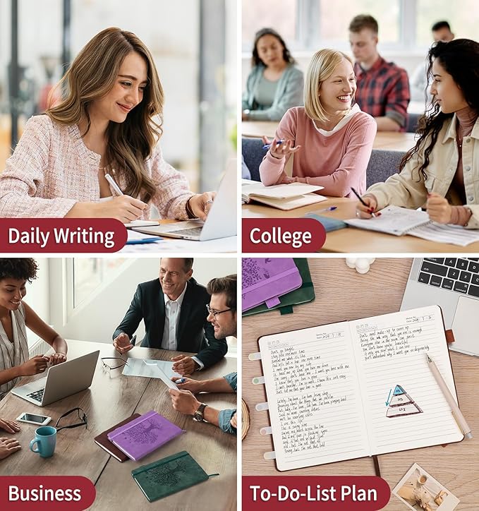 Lined Journal Notebook for Women Men, A5 Hardcover Leather Journals for Writing, 200 Pages Thick Paper, Daily Journal Notebook for Work, School, Note Taking, Business, Travel, College Ruled