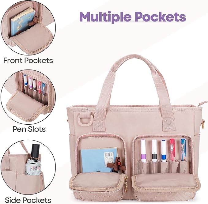 Teamoy Bible Tote Bag for Women, Bible Cover Carrying Case Church Bag with Water Bottle Pocket and Shoulder Strap, Pink Quilted