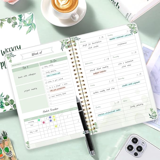 KMQOY Weekly Planner Undated 52 Weeks To Do List Notebook with Habit Tracker Spiral Weekly Planner Notebook for Teacher, Office, School,Family,5.8" x 8"