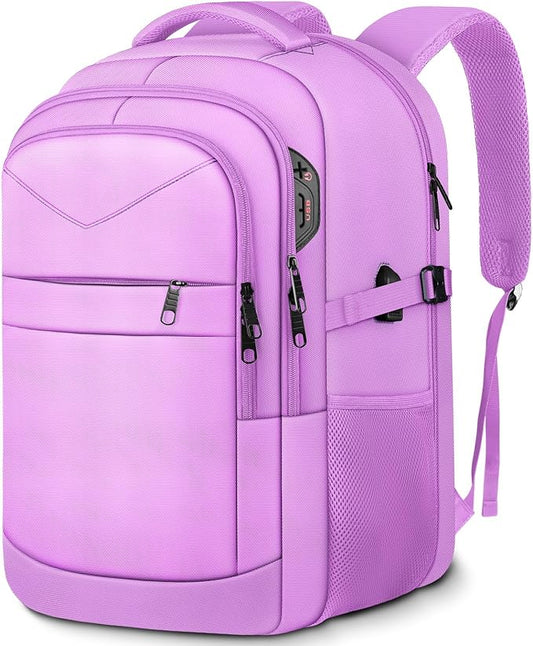 Lapsouno Laptop Backpack, Travel Laptop Backpack, 15.6 Inch Carry on Backpack with USB Port, Anti Theft TSA Travel Bag for Women,College School Backpack for Women,Light Purple