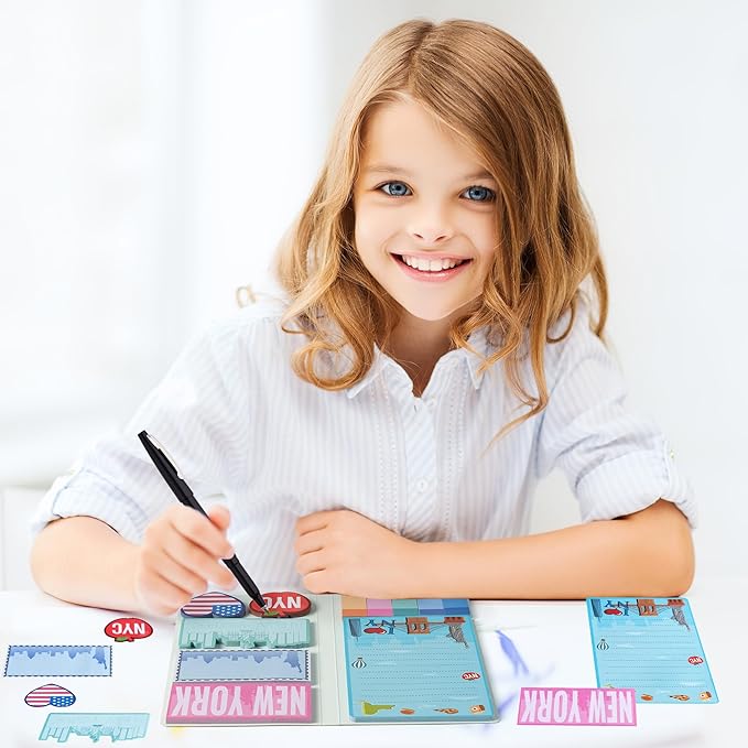 B1ykin Sticky Notes Set - Cartoon Theme Cute Self-Stick Notes Pad Teacher Appreciation Gifts， Self-Adhesive Writing Memo Pages Sticky to Do Notepad for Kids Employee School Office (New York City)