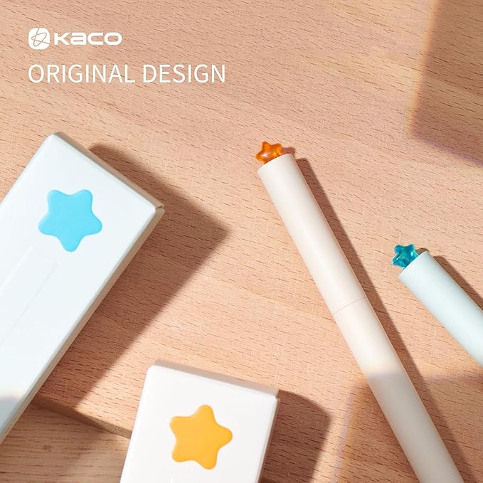 Kaco FIRST Gel Pens, Cute Stationery, 4 Pieces with Extra 8 Black Refills Cute Heart Star Pen Set (2 Star & 2 Heart)
