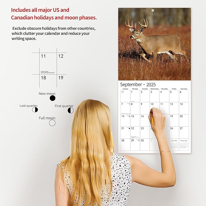 2025 Wall Calendar,Calendar 2025, November 2024 - December 2025, Wall Calendar Whitetail Deer, 12" x 24" Opened,Full Page Months Thick & Sturdy Paper for Gift Perfect Calendar Organizing & Planning