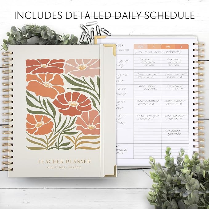 Aesthetic Teacher Planner For The 2024-2025 Academic School Year - Your All Incl. 8.5" x 11" Lesson Plan Book Supplies - Easily Organize Your Daily, Weekly & Monthly Classroom/Homeschool Schedule