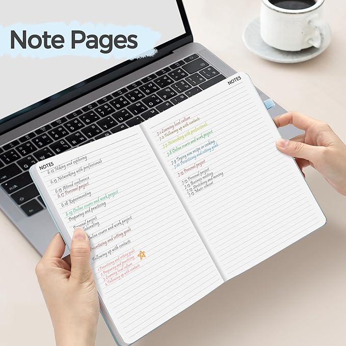 SUNEE 2025 Weekly & Monthly Hardcover Planner 5.5" x 8.3" - 12 Month (January 2025 - December 2025), Small Hardcover Planner, Pocket, Notes, 100 GSM Paper, Grey Blue