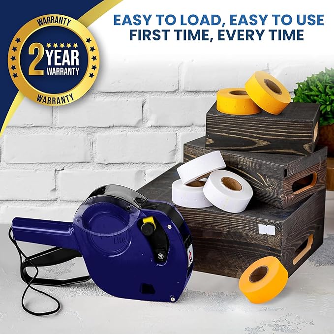 Perco Lite 1 Line Price Gun with Labels Kit - Includes 3 White Rolls, 3 Fluorescent Orange Rolls, 2 Ink Rollers, 1 Ink roll and Labels Pre-Loaded