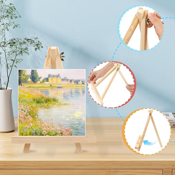 10PCS 9 Inch Wood Easels, Tripod, Painting Party Easel, Kids Student Tabletop Easels for Painting, Easel Stand for Painting Canvases, Portable Canvas Photo Picture Sign Holder.