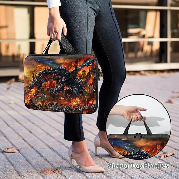 Laptop Sleeve Case Bag 15 inch, Fire Fierce Dragon Slim Carrying Case Durable Handbag Travel Laptop Bag for 15 inch MacBook Air M3/M2/15 Pro/Surface Laptop 7/6/5/4/3/ Dell XPS 15 Plus