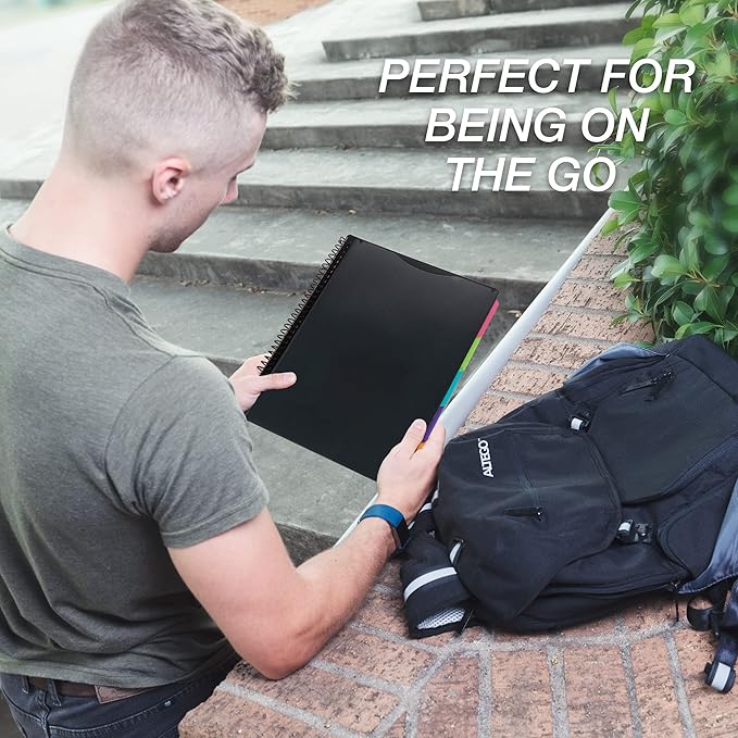 Samsill 10 Pocket Poly Project Organizer with 5 Dividers, File Folders Letter Size, Customizable Front Cover, Inner Zipper Pouch, Erasable Write-On Tabs in Fashion Colors, Plastic Folders with Pockets