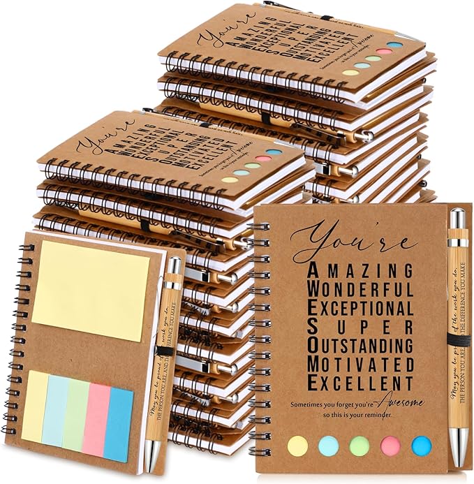 Jetec 25 Sets Bulk Employee Appreciation Gifts Bulk Inspirational Spiral Notebook with Note Ballpoint Pen Thank You Gifts for Volunteer Social Worker Nurse Staff Coworker Students (Amazing)