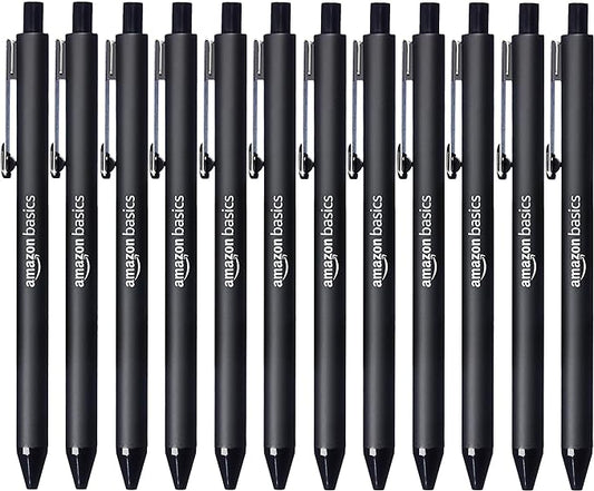 Amazon Basics Black Ballpoint Pens for Smooth Writing, Retractable, 12-Pack