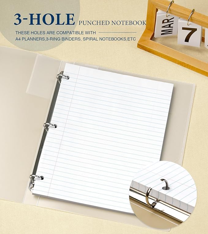 Loose Leaf Paper, Notebook Paper, 8.5 x 11 Wide Ruled Paper, 3 Hole Punch Binder Paper, Binder Notebook, Lined Paper for 3 Ring Binders, 200 Sheets Filler Paper, Writing Paper with Lines (2 Pack)
