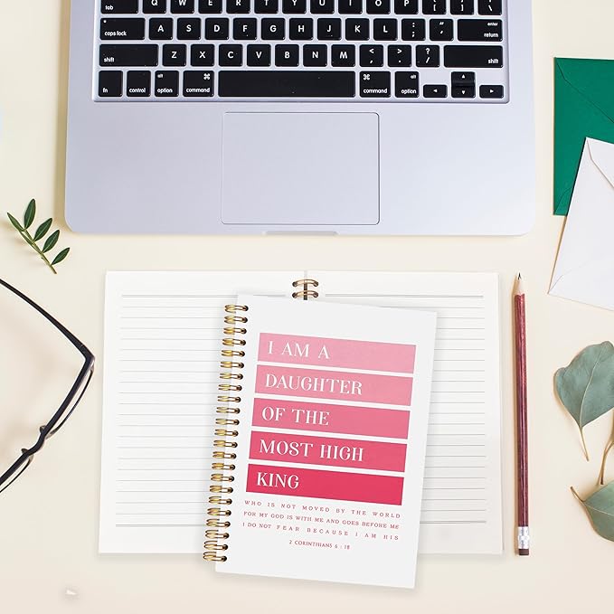 BearCake Pink Christian Notebook Journal - I am Daughter of the Most High King, Christian Gifts for Women, Bible Notebooks for Note Taking, Bible Journaling Notebook, Hardcover Spiral Notebook 5.5x8.3