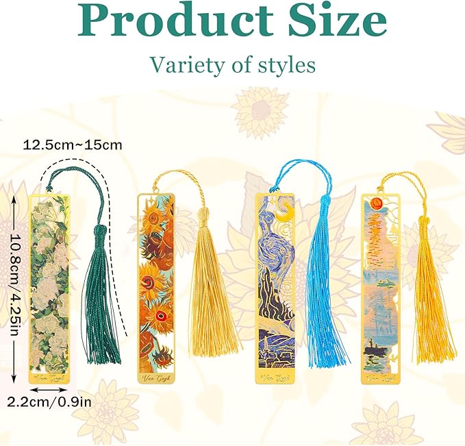 Sibba Book Marks for Book, 4Pcs Hollow Flower Metal Bookmarks with Tassels, Durable Retro Handmade Bookmarks for Women Kids Students Teachers and Book Lovers, Pretty&Increase Reading Interest