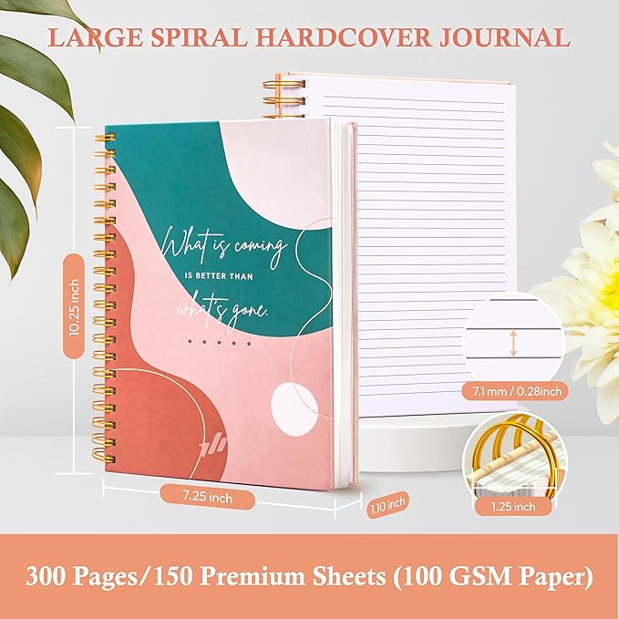 Spiral Notebook - 10.25" x 7.25" Spiral Journal Notebooks College Rule, Cute Notebook Journal for Note Taking Women Writing School, Notebooks for Work, 100 GSM, 300 Pages (Better)