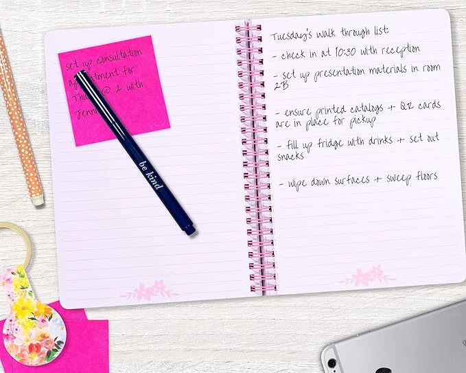 Steel Mill & Co Cute Floral Mini Spiral Notebook, 8.25" x 6.25" Journal with Durable Hardcover and 160 Lined Pages, Summer Garden