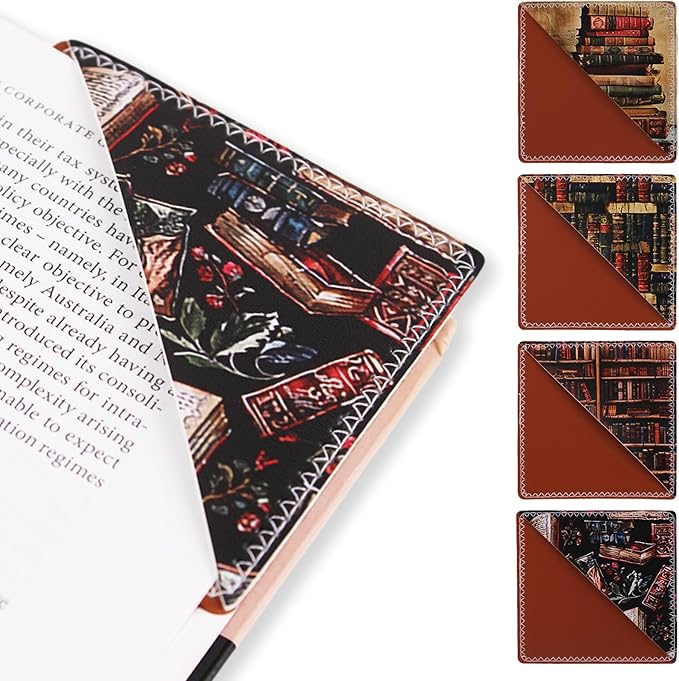 4 Pieces Leather Bookmarks, Cute Book Accessories for Reading Lovers, Page Markers for Women Men Kids Students Teachers Retirement Birthday Gift (Retro Books)