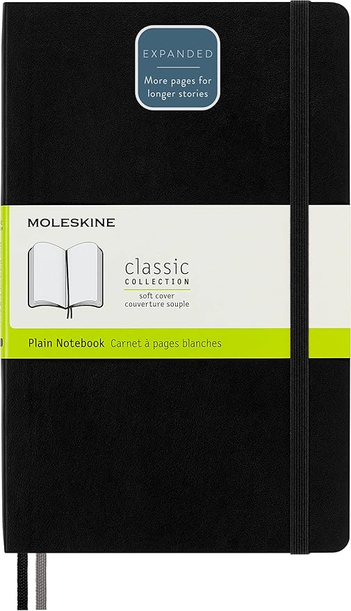 Moleskine Classic Expanded Notebook, Soft Cover, Large (5" x 8.25") Plain/Blank, Black, 400 Pages