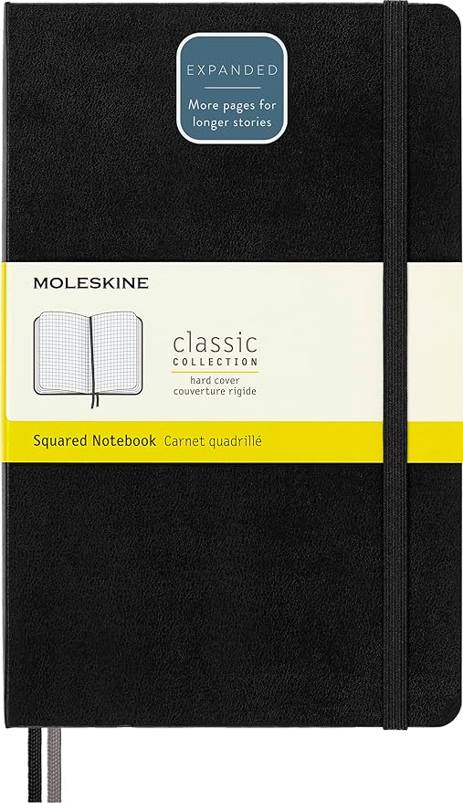 Moleskine Classic Expanded Notebook, Hard Cover, Large (5" x 8.25") Squared/Grid, Black, 400 Pages