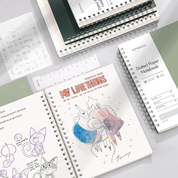 EMSHOI A4 Spiral Notebook Bullet Dotted Journal, Dotted Grid Notebook with 300 Pages, 100gsm Thick Paper, Waterproof Softcover Notebook for School Work Writing, 8.27" × 11.2" - Transparent