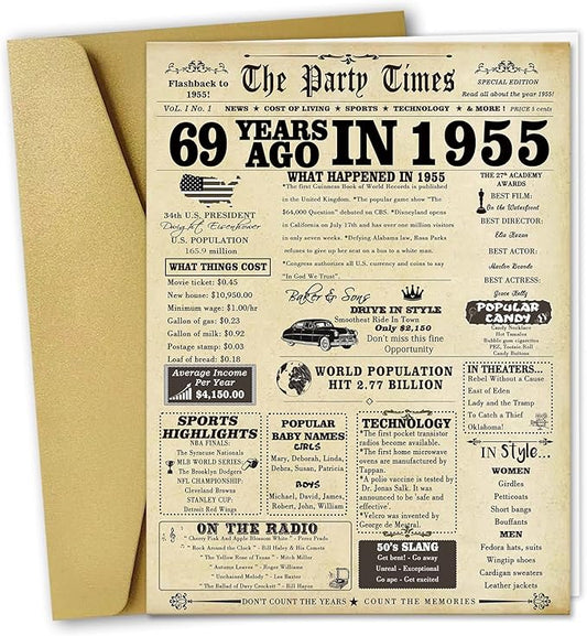 Large 69th Birthday Card Gifts for Women Men,Happy 69 Year Old Birthday Decorations Gifts Card for Husband Wife, Anniversary Wedding Gifts for Mom Dad,Back in 1955 Birthday Gift