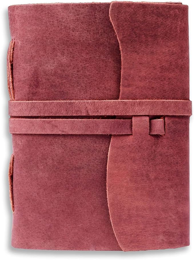 LEATHER VILLAGE Leather Bound Journal - Fuchsia, 7"X5", 220 Pages - Vintage Blank Paper Diary for Writing, Drawing, Sketchbook, and Travel Notebook - Ideal for Women and Men