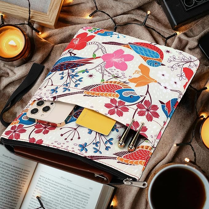 DSIUE Book Sleeve Book Lover Gifts Book Protector with Zipper, Book Covers for Paperbacks, Book Pouch with Pockets, Book Accessories,11.4 X 9 Inch
