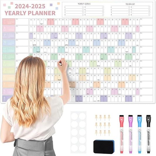 Ospelelf Calendar 2024-2025 Large 32'' x 48'' White Board Dry Erase Calendar for Wall, 12 Month Laminated Calendar for Classroom, Family, Use July 2024 - June 2025