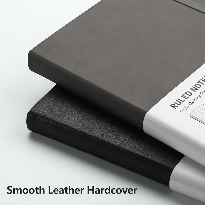 RETTACY Journaling Notebooks, A5 Lined Journal Notebook with 192 Numbered Pages, 5.7'' × 8.3'' Medium Size, for Writing, Work, Office, Leather Hardcover, 100 GSM Thick Paper (Gray)