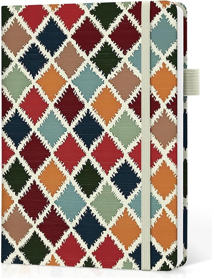 Bullet Dotted Journal Notebook for Women & Men, Hardcover Leather Journal for Writing, A5 Bullet Journaling Notebook for Work & Sketching, Perfect for Office School Home Supplies, 160 Pages, Retro Argyle