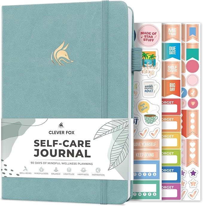 Clever Fox Self-Care Journal – Daily Reflection Notebook – Mental Health & Personal Development Planner, Meditation & Mood Log, A5 (Blue Surf)