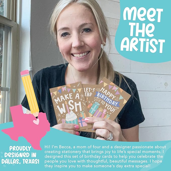 Hadley Designs 54 Happy Birthday Cards Bulk with Envelopes – Assorted Birthday Cards for Kids and Adults, Ideal for Personalization and Bulk Buyers (Doodle Kraft)