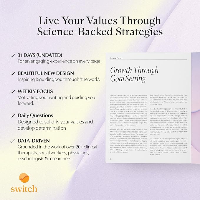 Switch Research Purpose Planner "Growth": Psychologist-Backed Goal Planner for Developing a Life of Purpose - 31-Day Undated Productivity Planner - Guided Prompts, Techniques, and Insights