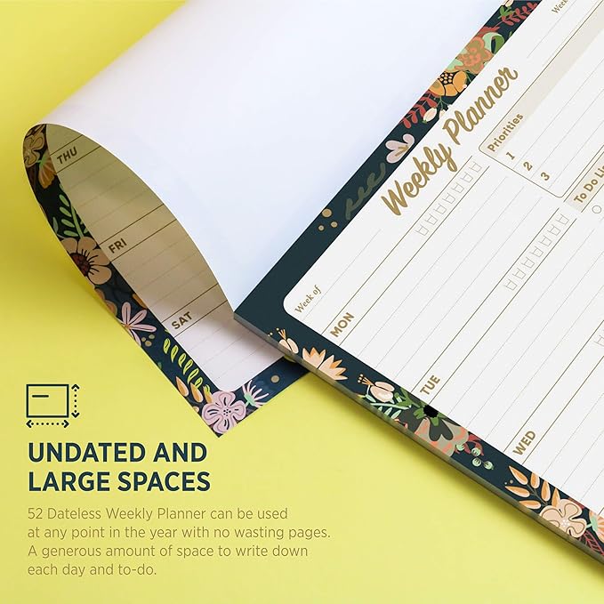 Oriday Weekly Planner Task Organizer Pad - 52 Sheets Undated Planning Tear-away Notepad (7.8" x 10" Dark Flower)