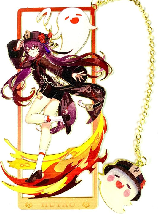 Genshin Impact HuTao Brass Bookmarks with 3D Display Box for Women Men Sisters Friends - Ideal Birthday Gifts for Book Lovers - Zllada