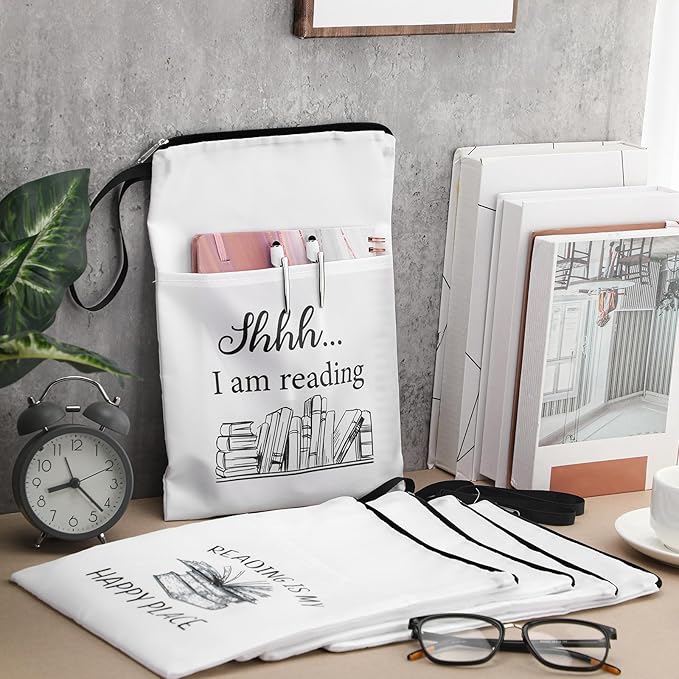 8 Pcs Christmas Book Club Gifts Book Lovers Sleeves Bulk with Zipper and Pocket Book Sleeve Pouch for Book Lovers Librarian Bookish Club Gifts, 11 x 8.7 Inch(Book)