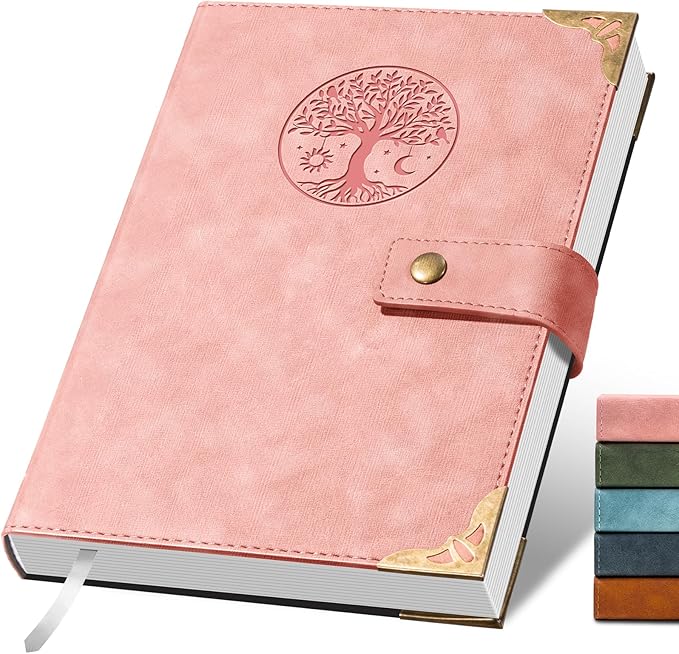 Ovesmusl Lined Journal for Women Journals for Writing 260 Pages A5 Notebooks for Work Tree of Life Hardcover Leather Diary Journals, 5.7”x8.3”, Pink