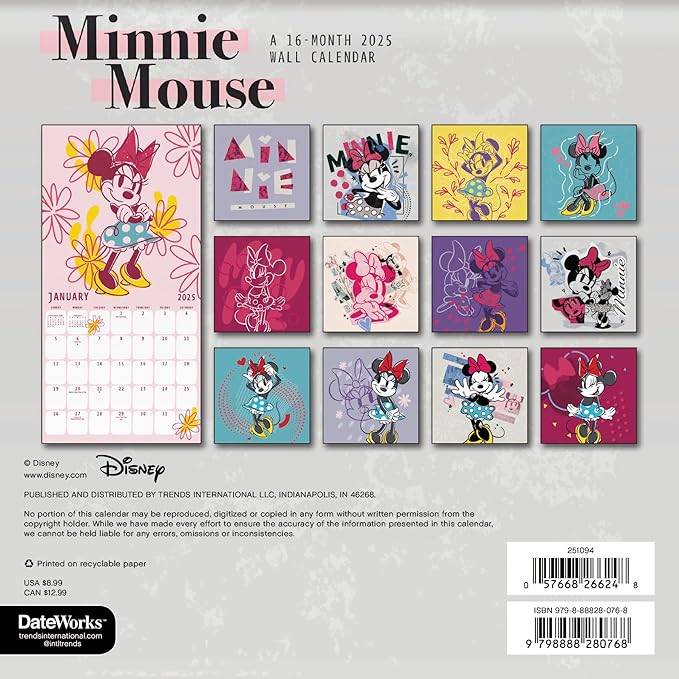 Disney Minnie Mouse Calendar 2025 - Deluxe 2025 Minnie Mini Calendar Bundle with Over 100 Calendar Reminder Stickers (Disney Gifts, Office Supplies)