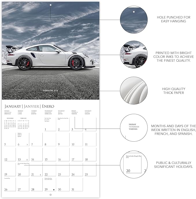 Graphique 2025 Car Legends Wall Calendar | 12” x 12” | Thick Paper | Home & Office Organizer | Large Monthly Grid | 3 Languages & Marked Holidays | 4 Month Preview Page for 2026