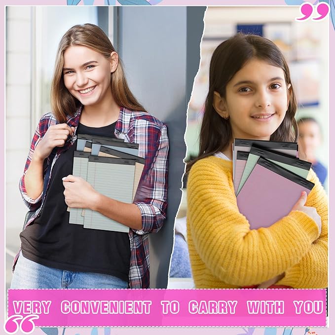 Lincia 12 Pcs 5" x 8" Colored Note Pads Mini Legal Pads Ruled 50 Sheets Per Micro Writing Pads Perforated and Lined for College Office Supplies (Sweet Colors)